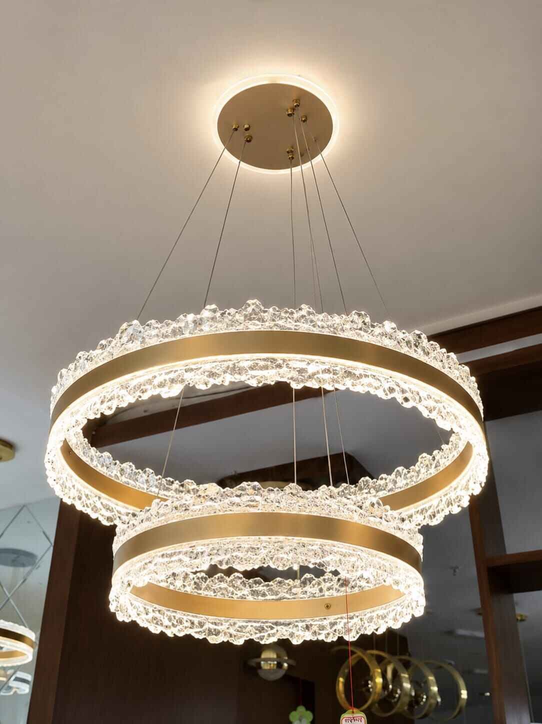 10-1.jpeg Double Crystal Ring LED Chandelier – Modern Luxury Pendant Light - Image 1