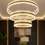 Triple Crystal Ring LED Chandelier – Luxury Modern Gold Pendant Light