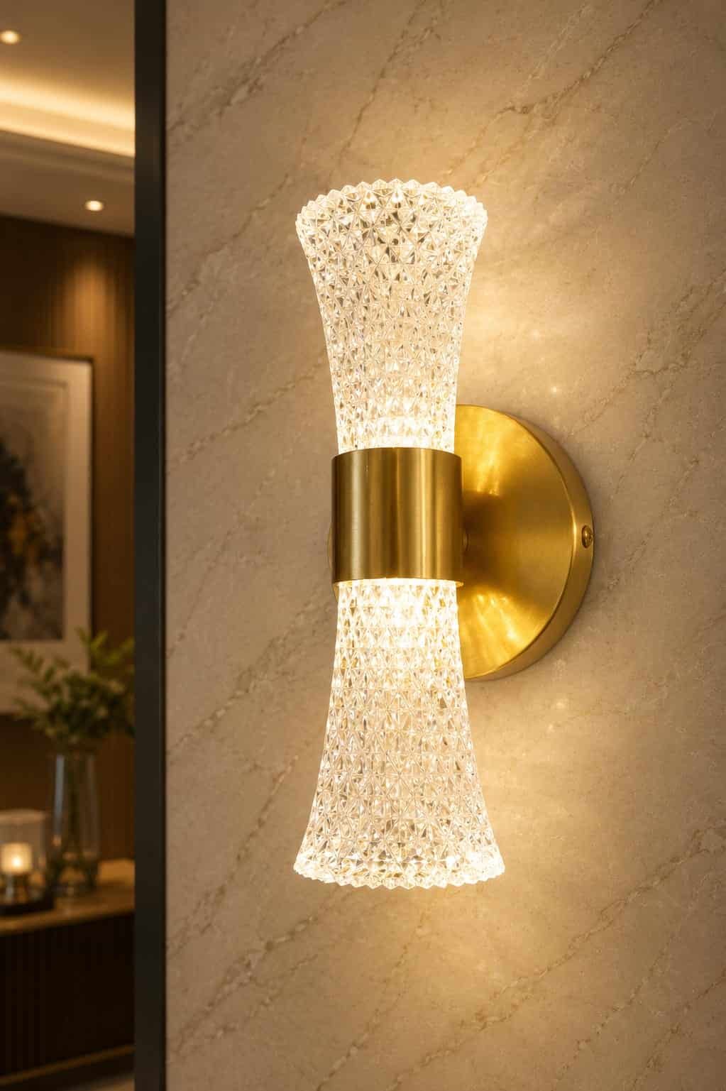 15.jpg Luxury Crystal Hourglass LED Wall Light – Gold Finish - Image 1