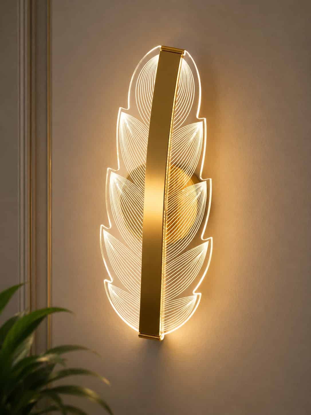 18.jpg Modern Feather Acrylic LED Wall Light – Luxury Gold Wall Sconce - Image 1