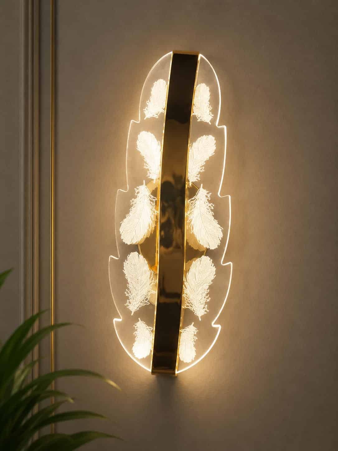 19.jpg Luxury Feather Crystal LED Wall Light – Gold Finish - Image 1