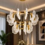 Luxury Gold Crystal Leaf Ring Chandelier – Modern LED Hanging Light