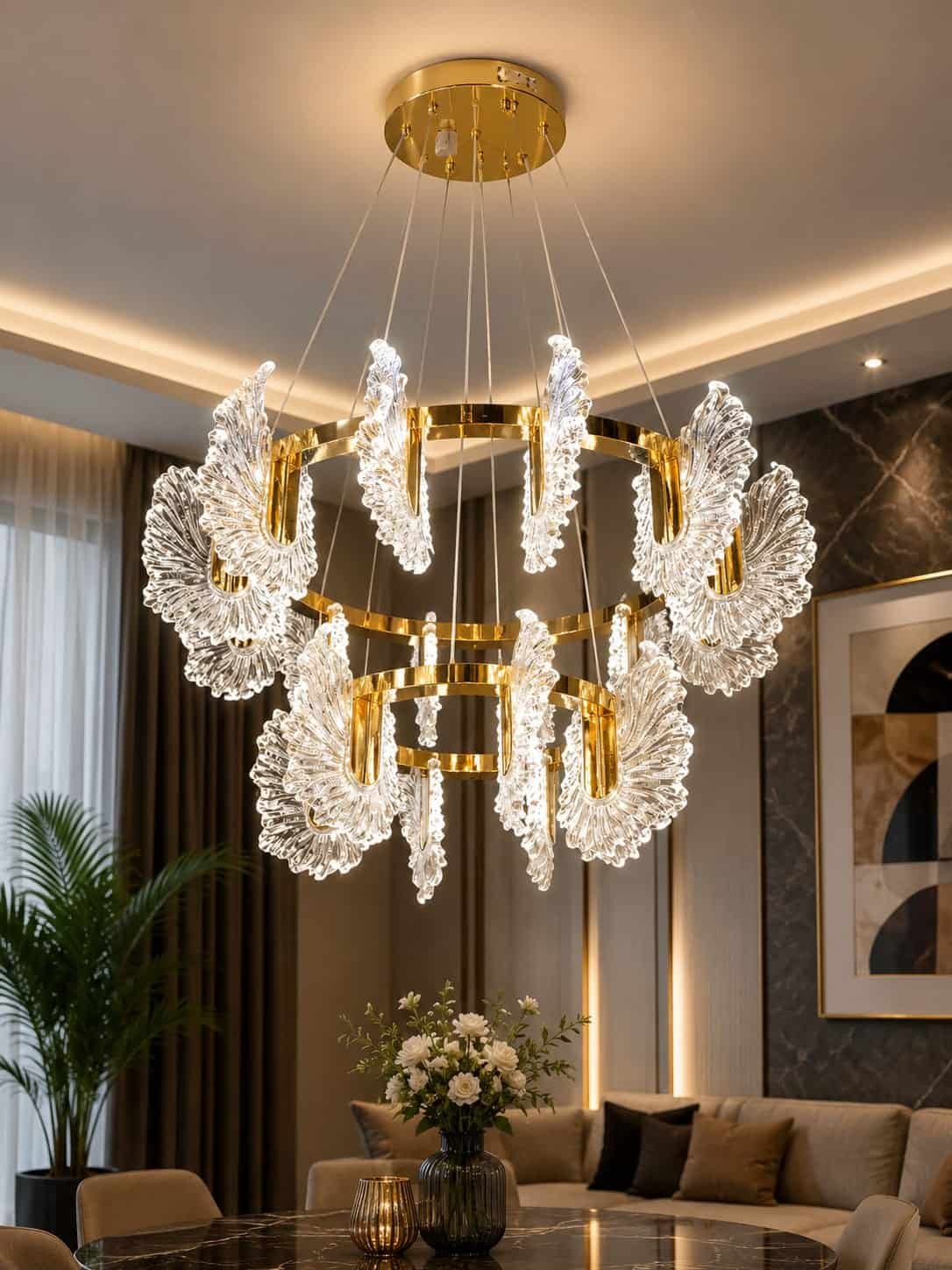 20.jpg Luxury Gold Crystal Leaf Ring Chandelier – Modern LED Hanging Light - Image 1
