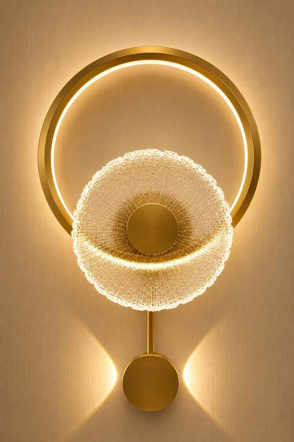 224A-1.jpeg Halo Crystal Modern LED Wall Light – Gold - Image 1