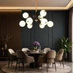 Modern Globe Chandelier – Black & Gold Finish (9 Light)