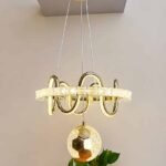 Modern Crystal Ring Pendant Chandelier with Decorative Globe – Gold Finish LED Hanging Light