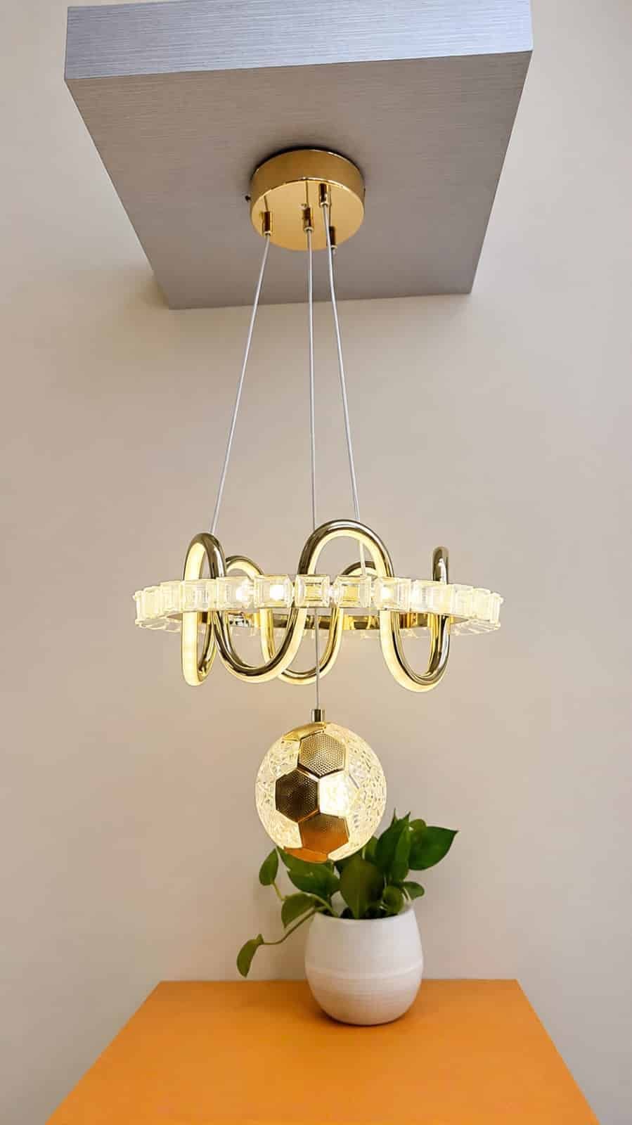 36.jpg Modern Crystal Ring Pendant Chandelier with Decorative Globe – Gold Finish LED Hanging Light - Image 1