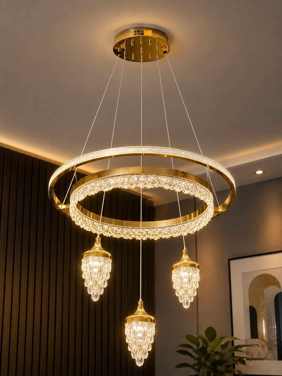 42.jpg Luxury Crystal Ring LED Chandelier – Gold Finish - Image 1