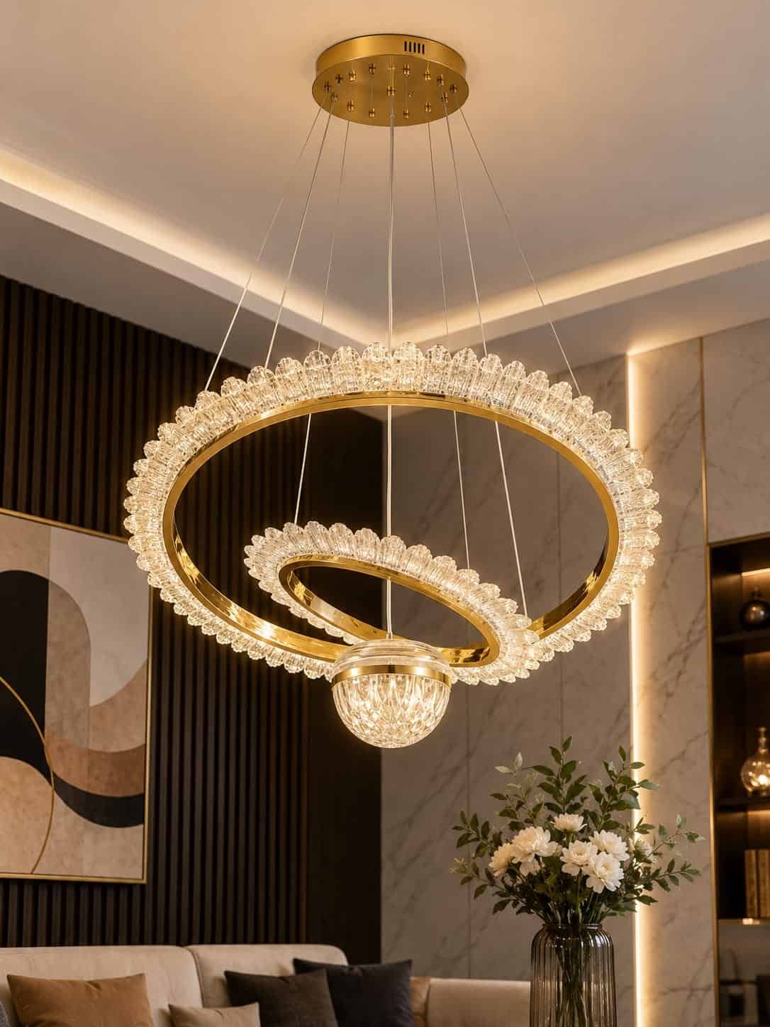 43.jpg Premium Dual Ring Crystal LED Chandelier – Gold Finish - Image 1