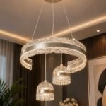 Luxury Crystal Ring Pendant Chandelier with Dual Crystal Domes – Silver Finish
