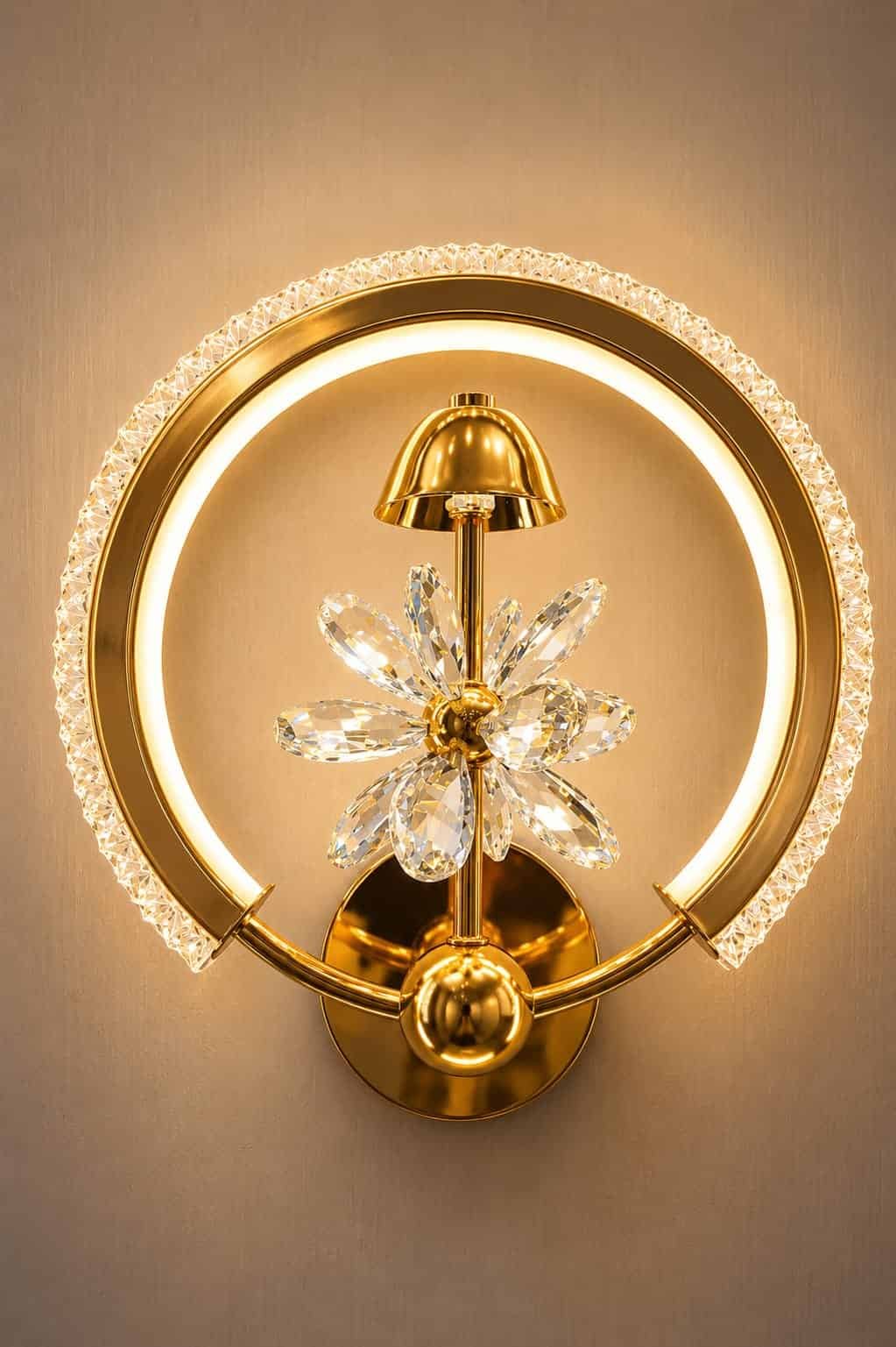 46.jpg Luxury Crystal Flower LED Wall Light – Gold Finish Decorative Sconce - Image 1