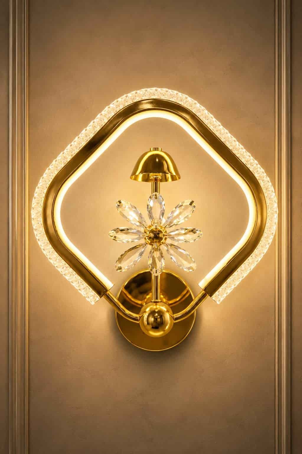 47-1.jpg Luxury Crystal Flower LED Wall Light – Gold Finish Decorative Sconce - Image 1