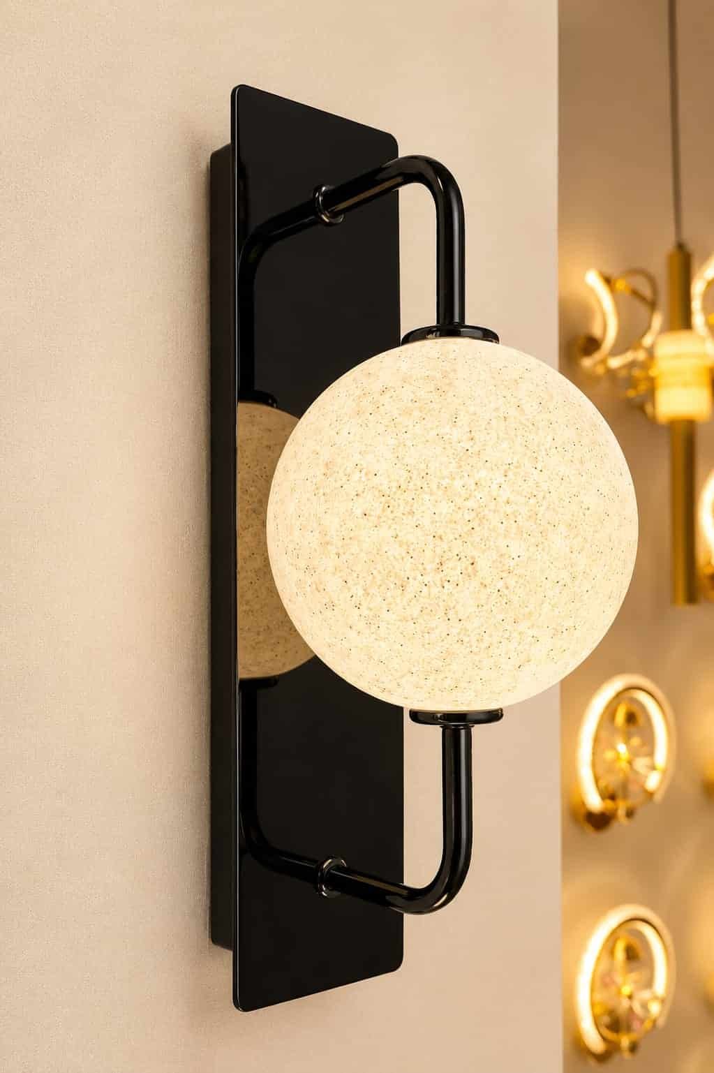 48.jpg Modern Globe Wall Light – Gold & Black Finish Decorative Sconce - Image 1