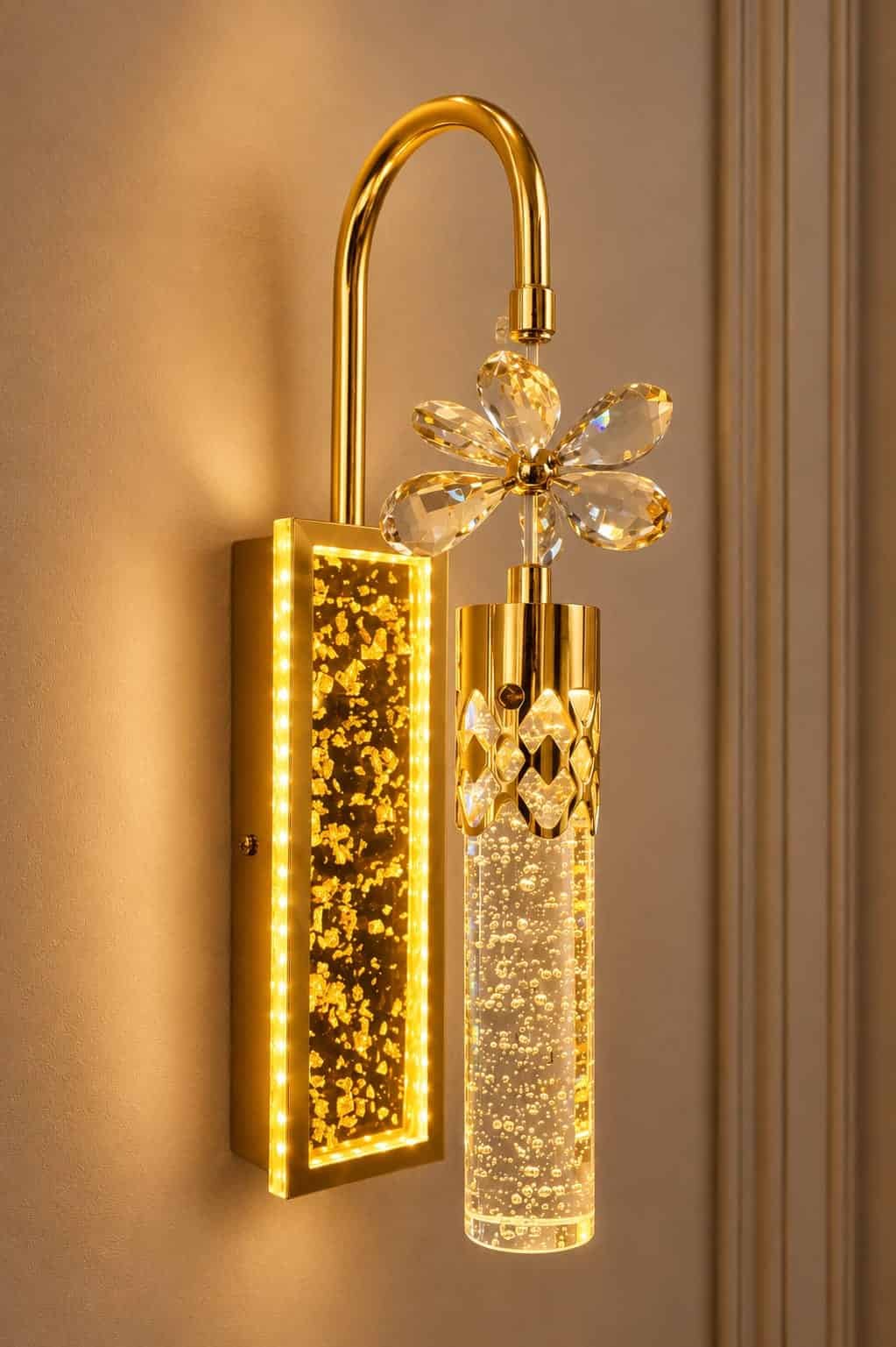 52-1.jpg Luxury Crystal Flower LED Wall Light – Gold Finish Decorative Sconce - Image 1