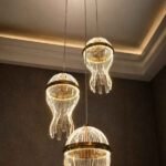 Modern Jellyfish Crystal LED Pendant Light – 3 Light Cluster Chandelier (Gold Finish)