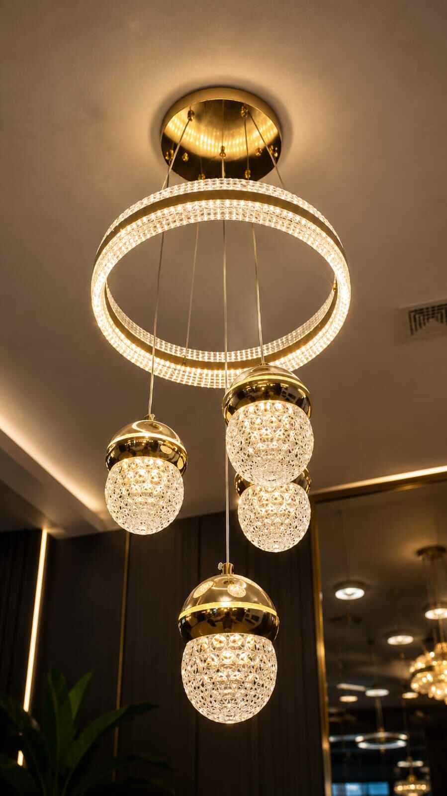 9-1.jpeg Luxury Crystal Globe Ring LED Chandelier – 4 Light Pendant Design - Image 1